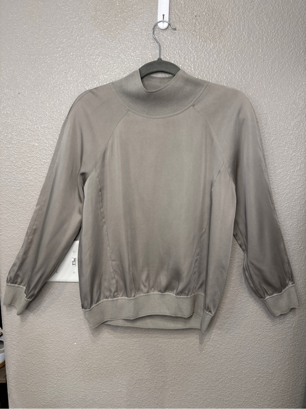 Club Monaco Silver Satin Mock Neck Mixed Media Pullover Top